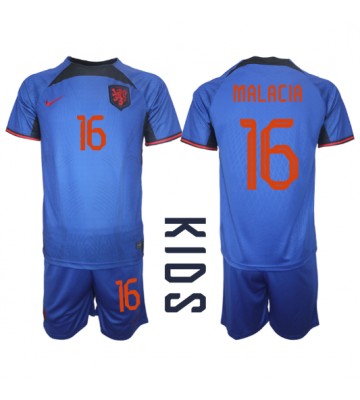Maillot de foot Pays-Bas Tyrell Malacia #16 Extérieur enfant Monde 2022 Manches Courte (+ pantalon court)